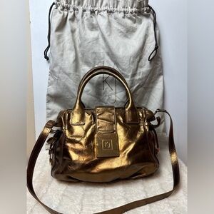 KARA JAMES - Golden Bronze Handbag. Full zip closure.